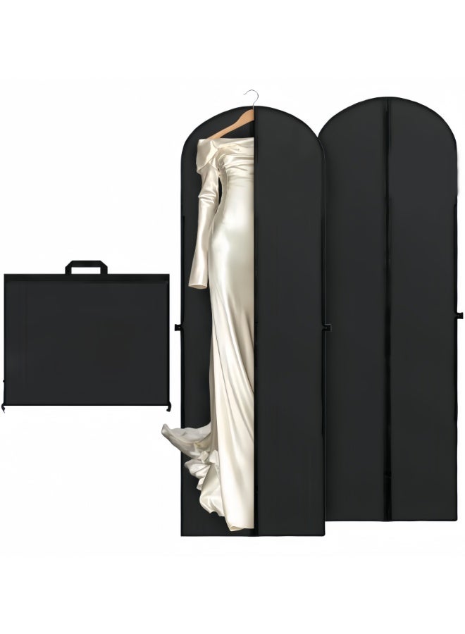 2 PCS Long Dress Bags for Gowns, Wedding Dress Garment Bag for Dresses, Long Garment Bags for Hanging Clothes & Closet Storage, Durable Travel Bag for Women (60*180CM-BLK) - Image 1